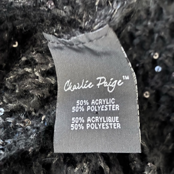 Charlie Paige Women's Black Sequin Knitted Shawl Cover Up Poncho - Picture 6 of 7